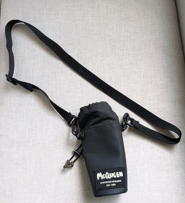 Alexander McQueen Graffiti Logo Black Nylon Water Bottle Crossbody Bag