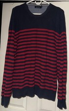 Nautica Sweater Mens XL Navy Red Stripe Crewneck Knit Pullover Casual Classic