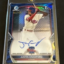 2023 Bowman Chrome 1st Justin Crawford #CPA-JC Blue Lunar Auto /150 Rare Topps