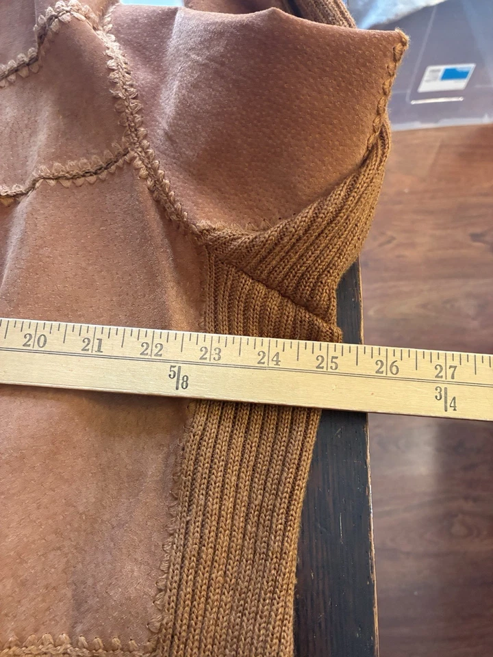 复古 Ashley Stewart 麂皮绒皮革夹克和长裙套装波西米亚 18 码钩针编织 — 第 3/4 张图片