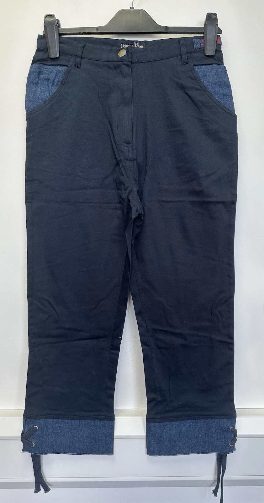 Y2k NEW Original Blues Navy Denim Crop Capri Trousers Size 12 Lace Up