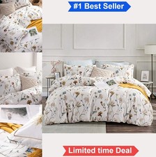 Comforter King Size 600 Thread Count Cotton White Floral Print Reversible Set 3
