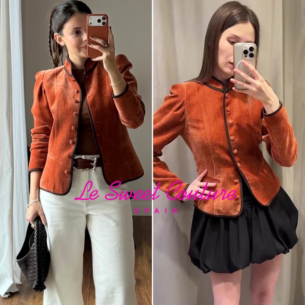 ZARA WOMAN NWT SS26 CONTRAST TRIM BLAZER BURNT ORANGE 2445/632/614