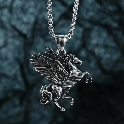 Pegasus Unicorn Horse Necklace Men Stainless Steel Fantasy Pendant Punk Jewelry