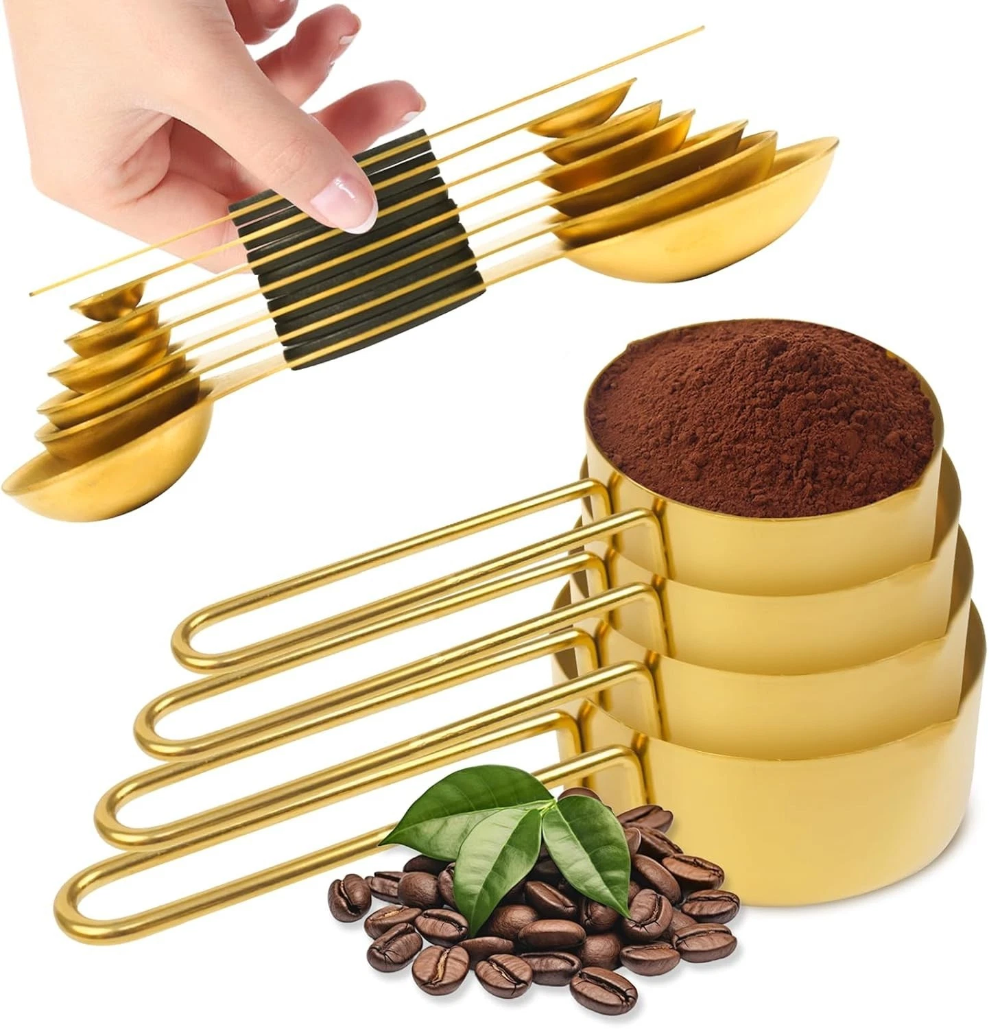11 pcs Gold Measuring Cups & Spoons Set,Includes 4pcs Measuring Cups And 6pcs