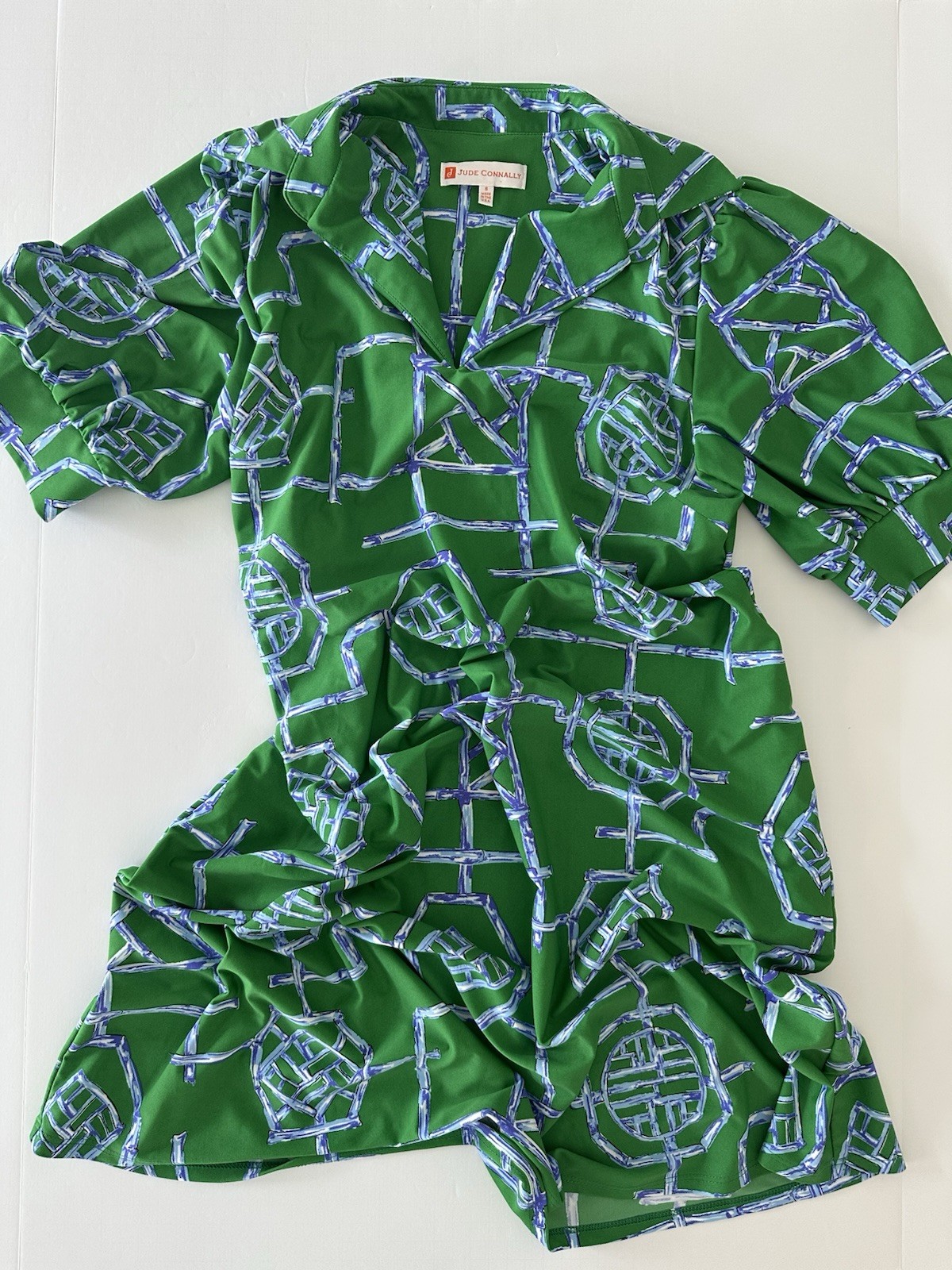Jude Connally Emerson Dress Womens Size Small Green Blue Print Made In The USA