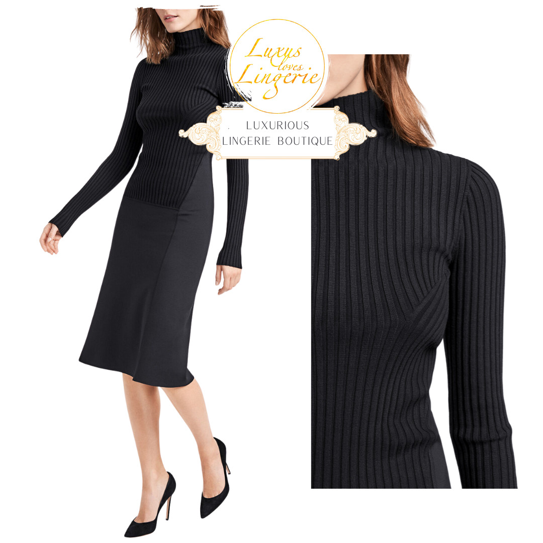 Black Golden Dress by Wolford M Black Flared Dress with Wool