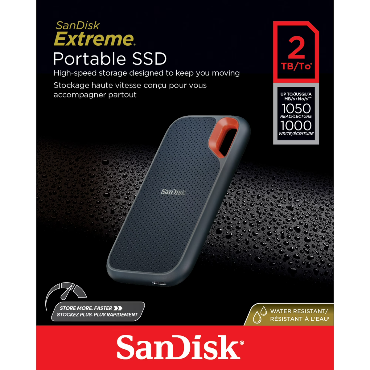SanDisk Extreme Portable SSD 1TB USB 3.2 Gen 2, 1050MB/s, Water