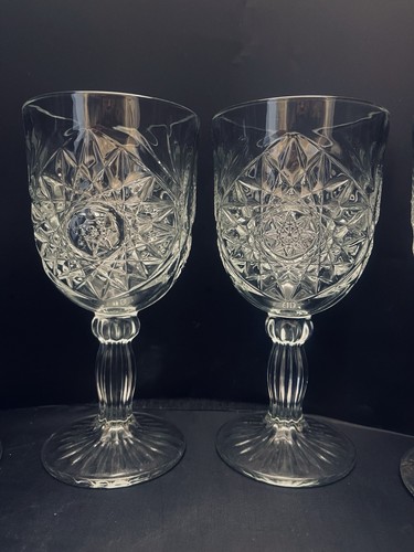 6er Set Vintage Libbey Hobstar Stiel Klarglas Wasserkelche/Gläser - Davidstern - Bild 7 von 17