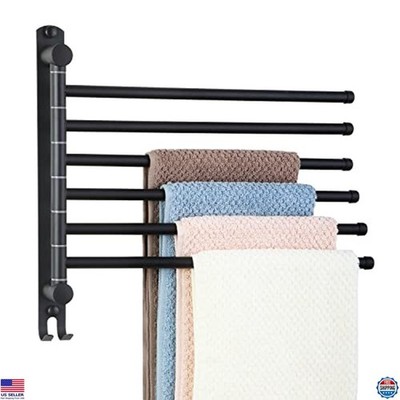 JSVER Black Wall Mounted Towel Rack, 6-Arms Space Saving Holder, Swivel Design