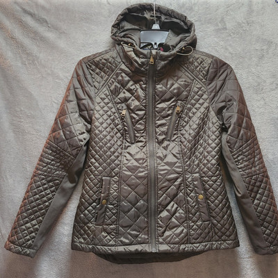 Sebby Women's Hooded Quilted Water Resistant Coat Jacket SZ MED Olive POCKETS