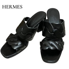 HERMES Black Leather Sandals