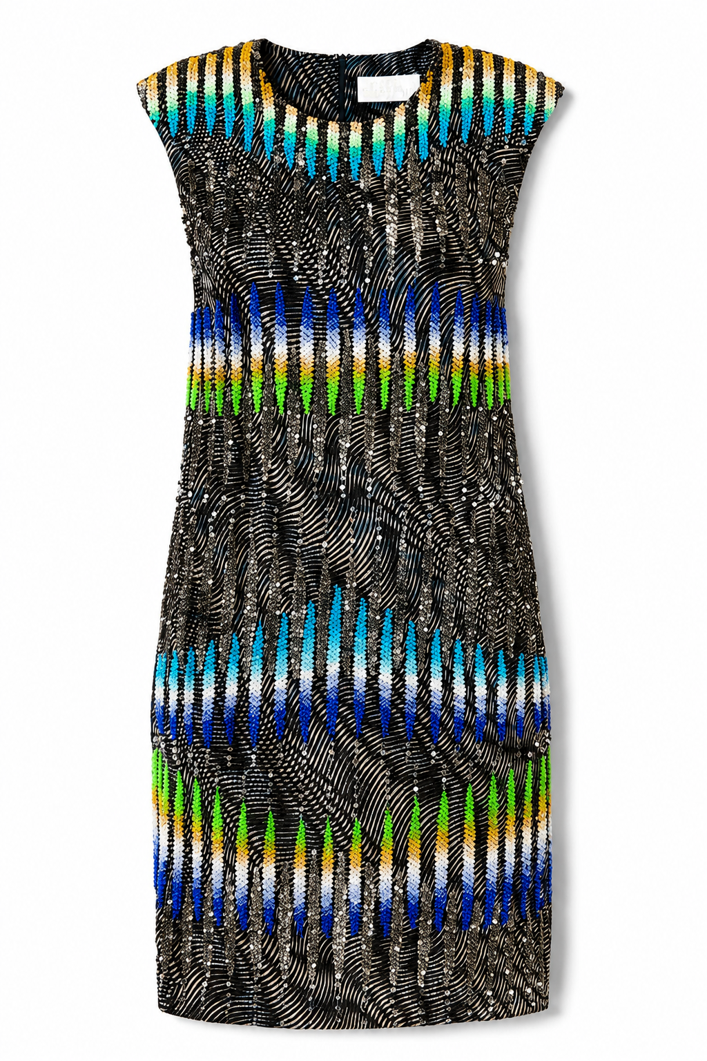Peter Pilotto Hand Beaded Sequin Silk Sheath Cocktail Dress Multicolor US 6