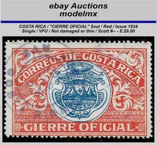 Kostaryka - pieczęć "CIERRE OFICIAL", czerwona, VFU - E$9.00