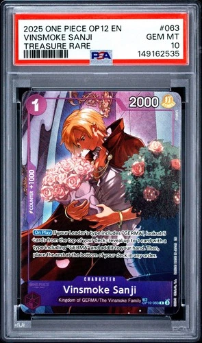 One Piece Vinsmoke Sanji Treasure Rare OP12 OP10-063 PSA 10 Gem Mint