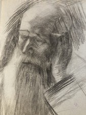 beautiful drawing pencil portrait beard man bust to identify old 1850 art 19th century