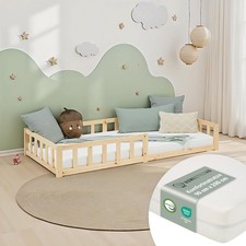 Kinderbett 90 120 x200 Rausfallschutz Bodenbett Holz Massiv Matratze Homestyle4u