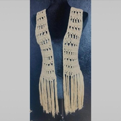 Umgee Crochet Boho Fringe Vest Tan Open Knit Festival Western
