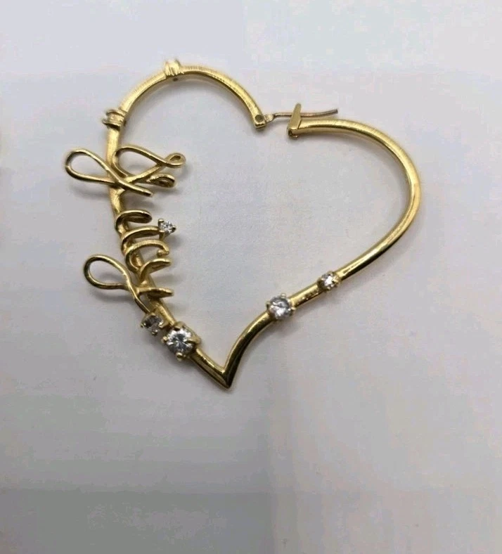Juicy Couture Signature Heart Hoop Pierced Earrings Gold Plated Rhinestones - Image 3 of 4