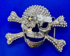 Pirate Skull Head Crossbones Covered W/ Rhinestones Halloween Punk Belt Buckle