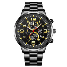 Luxury Men's Stainless Steel Quartz Watch with Leather and Luminous Features