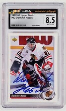 DOMINIK HASEK SIGNED 1992-93 UPPER DECK CARD #92 CGC JSA NMT 8.5/AUTO 10