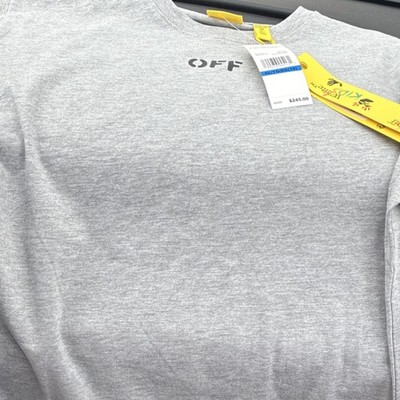 Off-White Men's Gray Graphic Logo Cotton Jersey T-Shirt Crew Neck Short Sleeve