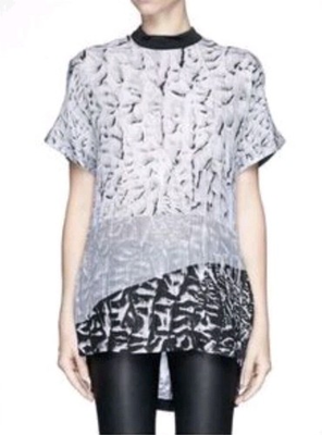 #ad #ad Helmut Lang Silk Top M Designer Luxury Sheer Tunic Black White Gray Asymmetrical $36.98