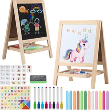 Tabletop Painting Wooden Art Easel for Kids - 4-in-1 Double-Sided Drawing Board