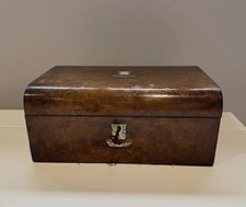 Antique Walnut And Mother Of Pearl Writing Box Slope With Key
