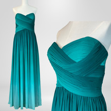 La Femme Teal Strapless Chiffon Maxi Gown 14 Ruched Sweetheart Prom Formal