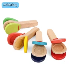 1Pcs Baby Montessori Wooden Orff Percussion Instrument Baby Handle Castanets Cla