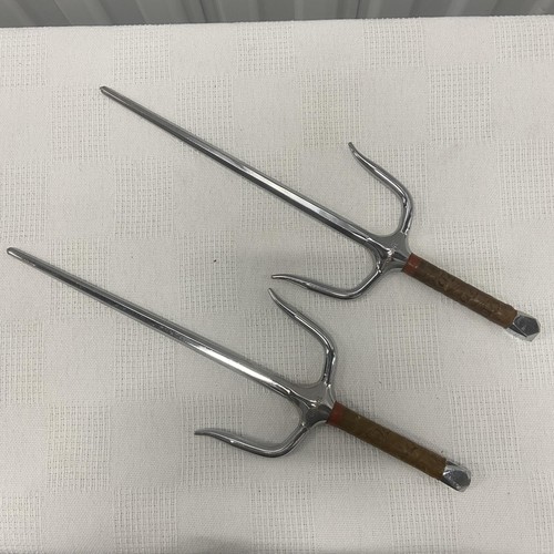 Sai Pair One Size Chrome Brown Handle Martial Arts Training Set Sais leather