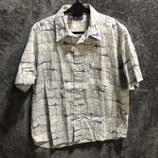 Koundy Bay Hawaiian Shirt Mens XL Gray Marlin Fish Print Aloha Button Front