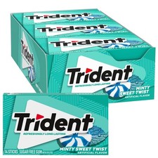 Trident Minty Sweet Twist Sugar Free Gum, 12 Packs of 14 Pieces 168 Total