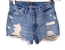 Abercrombie  Fitch Annie High Rise Shorts Blue Denim Distressed Size 27/4