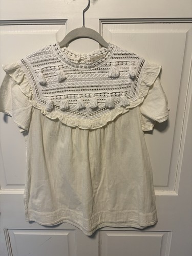 Sea New York Cream Crochet Bohemian Cotton Tassel Shirt Top Blouse 2 Xs X-small