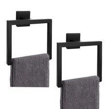 2 PCS Matte Black Square Towel Ring Modern Hand Towel Holder Stainless Steel