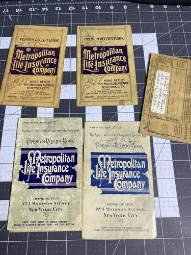 Vintage Lot of 5 used Metropolitan Life Insurance Co Premium Receipt Books 1902-