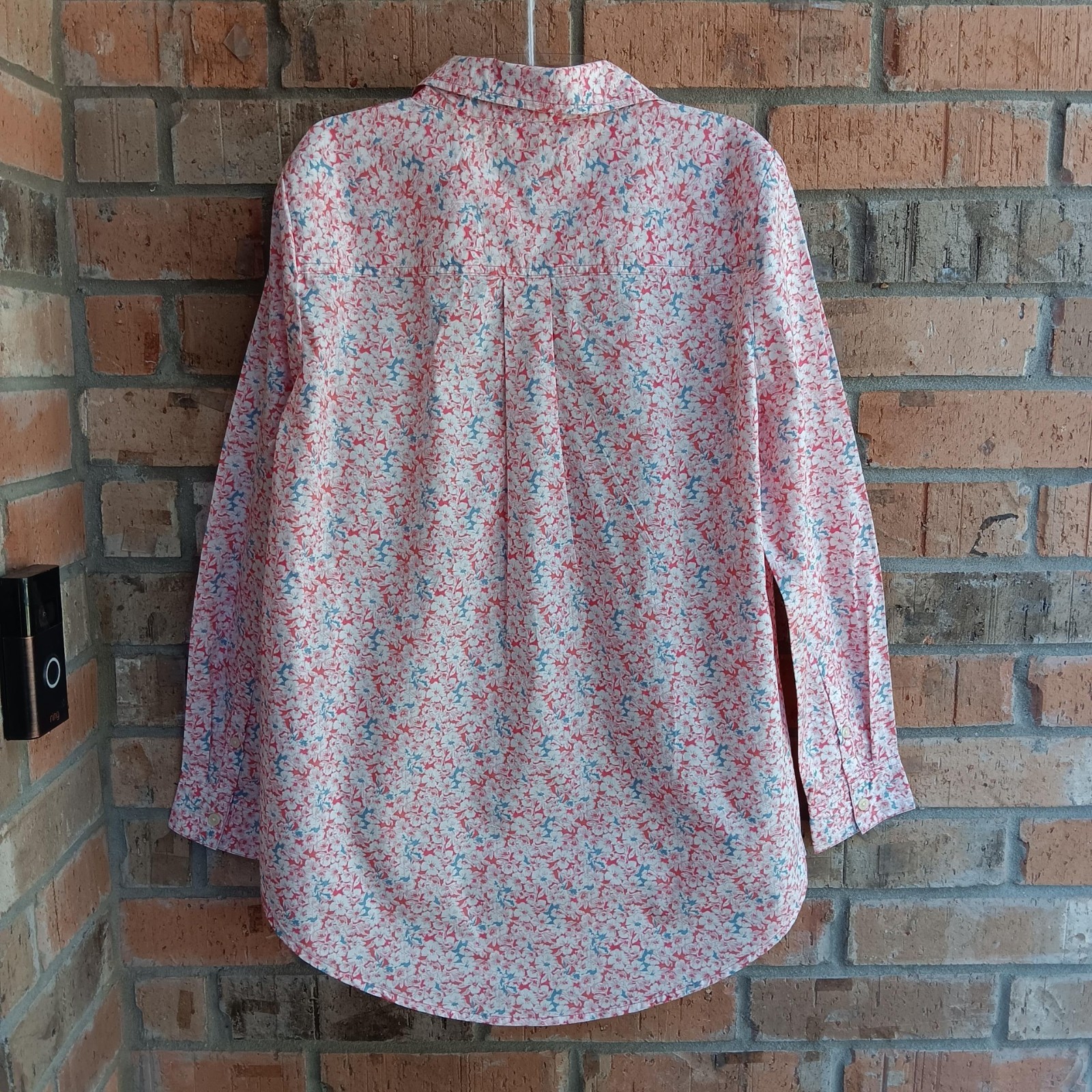 Style & Co. Womens Top Blouse Popover Long Sleeves White Pink Floral Size M