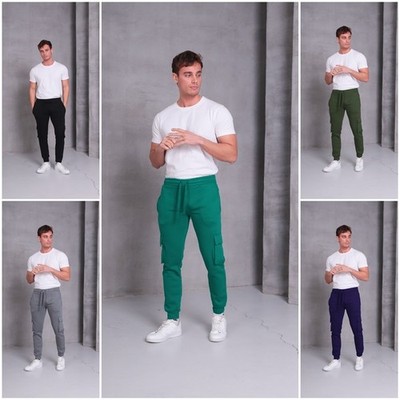 Herren Jogginghose mit Cargo-Taschen S XXL | Sporthose Baumwollmix viele Farben