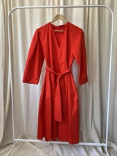 Zara Red Dress Poplin Maxi Long Sleeve Tie Belt V neck Cotton New Without Tags