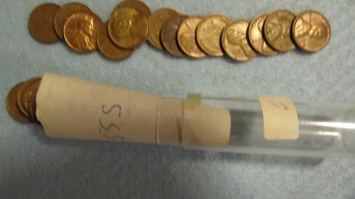 1 Roll of 50 1955 S  Lincoln Wheat Cents VF -EF+  Free  shipping