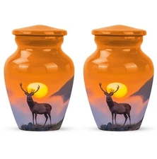 Small Urn Human Ashes 3Inch Set Of 2 with Deer Funeral Keepsake Mini
