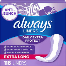 Always Daily Extra Protect Panty Liners, Extra Long Length, Unscented, 116 Count