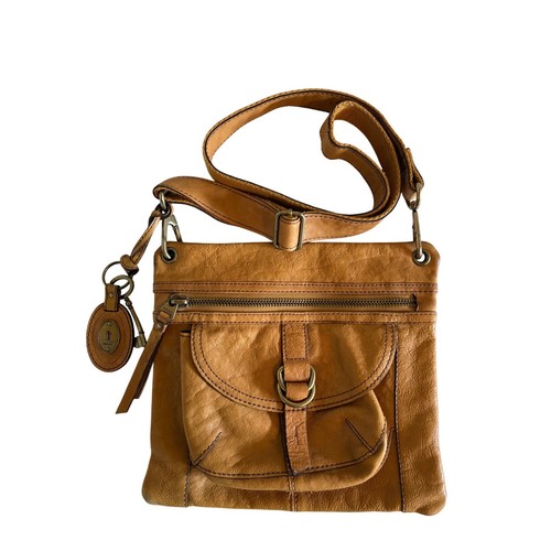 Fossil Long Live Vintage Tan Leather Crossbody Bag Messenger Purse Camel Brown