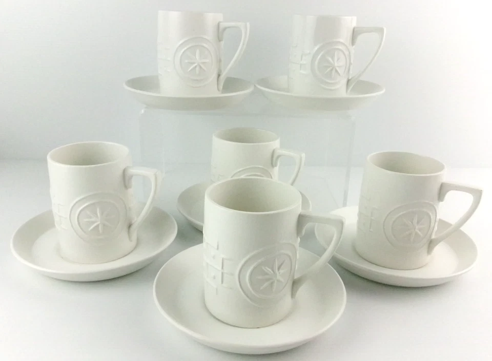 6 x Sets Portmeirion Totem White Cups & Saucers Susan Williams-Ellis 175ml - image 2 of 4