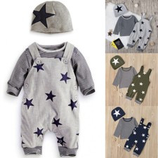 Baby Infant Kids Baby Boys Star Clothes T-shirt Tops Strap Pants Outfits Set