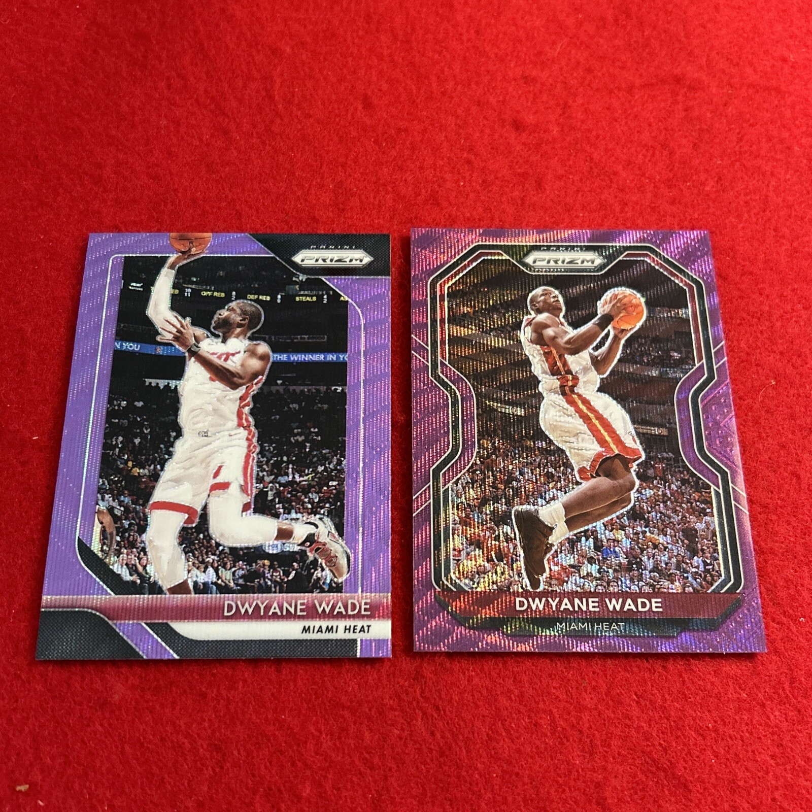 Dwyane Wade 2018-19 (#206) and 2020-21 (#195) Panini Prizm Purple Wave Prizms