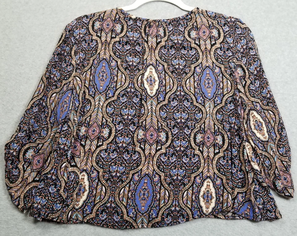Blusa exuberante para mujer pequeña S con estampado integral manga 3/4 boho cuello en V recortado rayón Foto 4 de 4